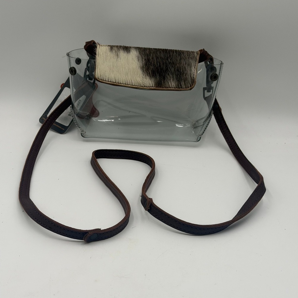 American Darling Clear PVC Cowhide Fur Crossbody Bag Western Stadium Purse NEW